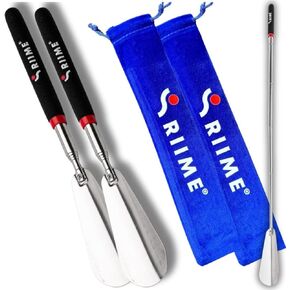 Shoe Horn-Premium-Stainless Steel-Shoe Horn Long Handle for Seniors-Set of 2 -Extra Long Shoe Horn-Silver-Velvet Pouch-10 to 30 Inch - Practical & Extendable-Shoe Horns for Men-Women-Kids-Shoe Helper