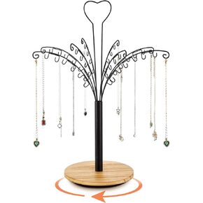 Necklace Holder Organizer - 360° Rotating Necklace Holder Stand 48 Hooks for Long Necklaces, Pendants, Bracelets & Keychains - Large Capacity Jewelry Holder Display Tree for Selling Vendors