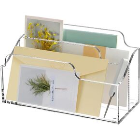 SANRUI أكريليك ملف منظم فارز، 2 مقصورات حامل بريد مكتبي عمودي شفاف للعداد، ملحقات مساحة العمل تخزين مستند ورق الرسائل للمكتب، المنزل، المدرسة in Kuwait