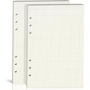 2 Pack A5 Dot Grid Paper,100GSM Thick,6-Hole Punched,A5 Dotted Paper Refill for Filofax Planner/Binders/Organizer,80 Sheets (160 Pages),8.25x5.6 Inch,Beige