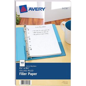 Avery Mini Filler Paper, 5.5 x 8.5", 100 Sheets (14230)