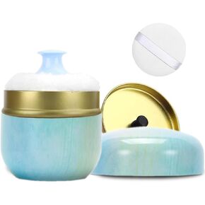 Body Powder Puff and Container, 3.15" Portable Empty Body Powder Container for Baby Women's Loose Dusting Powder, Powder Case Box with Lids for Bath, Travel and Home Use (Aqua Blue)
