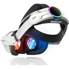 RGB Head Strap with Battery for Meta/Oculus Quest 3, 10000mAh Battery Pack for Extended 8H of Playtime, Fast Charging VR Power, Adjustable Elite Strap Enhanced Support and Balance in VR