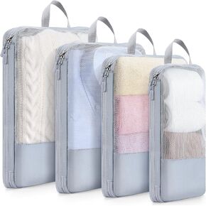 4 Set Compression Packing Cubes for Travel, Potable Travel Essentials Compression Travel Bags for Packing, Space-Saving Luggage Organizer for Carry on Suitcases, Black