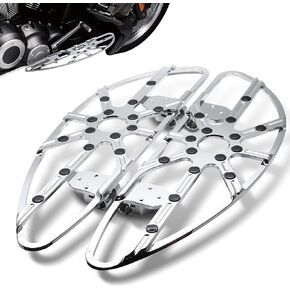 MZS Motorcycle Floorboards Driver, Touring Footboards Rider Front Foot Pegs Skeleton Stretched Chrome Compatible with Dyna FLD | Electra/Road/Street Glide | Softail | Road King | Trike | Ultra Limited