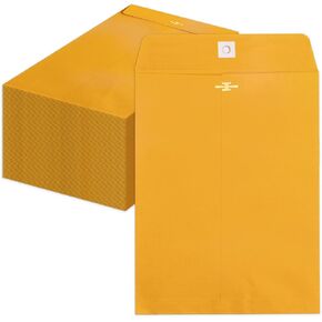 Clasp Envelopes 10x13, 100 Pack Goefun Brown Yellow Manilla Envelopes 10x13-100GSM Heavy Kraft Paper, with Clasp and Gummed Seal for Mailing