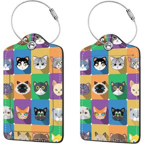 2 Pcs Luggage Tags for Suitcases, PU Leather Cruise Ship Luggage Tags with Privacy Cover Label Address Card and Durable Metal Ring Suitable for Men Women Handbags Backpacks,Flower Bushes and Cats
