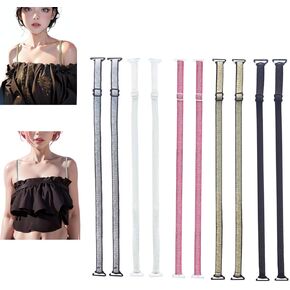 5 Pairs Set Decorative Sparkly Bra Straps,Fashion Accessory Gifts Box for Women Mom Grandma, Bra Accessories Lingerie Straps for Strapless Dress,Rose White Gold Silver Black Glitter Straps