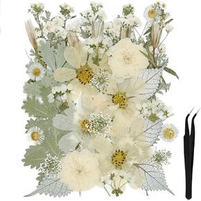 120 PCS Dried Pressed Flowers for Resin Molds, Real Dry Natural Flower Leaf for Crafts Scrapbooking, with Tweezers for Candle Making DIY Jewelry Crafts, Soap Making, Cake Decor, Glass Frame