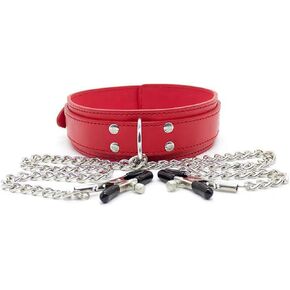 MIFYNN Nipple Clamps for Women Adjustable Sexy Fake Nipple Ring Clip Leather Collar Necklace Non Piercing Nipple Choker Punk Nipple Jewelry