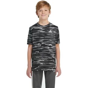 adidas Boys' Short Sleeve Cotton Allover Camo BoS Logo T-Shirt, Black, XS