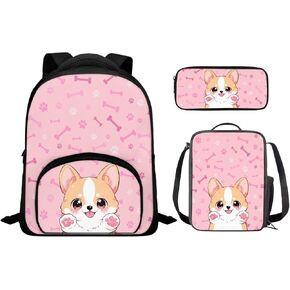 Cute Corgi Kids Backpack Set Boys with Lunch Bag Pen Bag Set 3Pcs Kids Backpack for Boys 8-12 School Backpack Child Backpacks For School & Travel