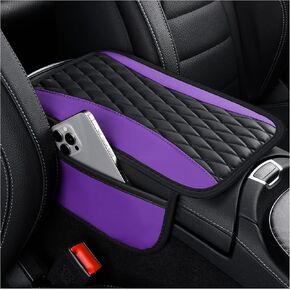 Patchwork Leather Center Console Covers for Cars,Upgraded Arm Rest Cover for Car with Side Storage Pocket for Car Seat Organizer,Middle Console Cover Stylish Car Decoration (Black)