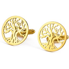 Dreamtimes Tuxedo Cufflinks for Men Tree of Life Men's Round Cuff Links with Family Tree Business Wedding Groomsmen Gifts Suit Shirt Accessories Cufflinks for Men Father