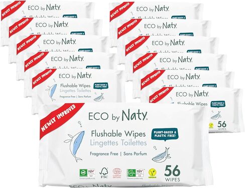 Naty Flushable Baby Wipes, 98% Water & Hypoallergenic, 168 Ct. (3 Packs) | Natural for Sensitive Skin, Unscented, Plant-Based, Fragrance-Free, Gentle for Newborn & Toddler in Saudi Arabia
