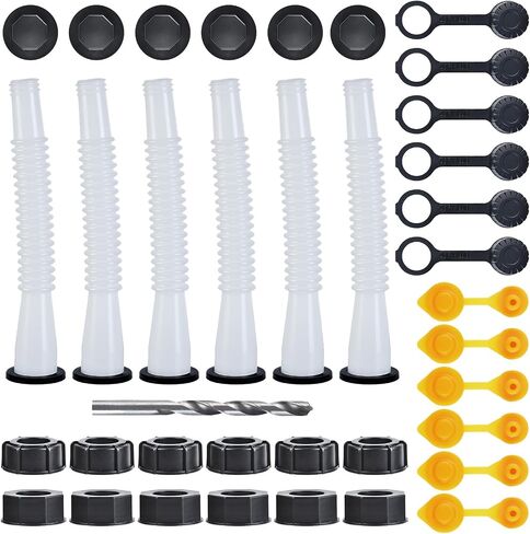 Gas Can Spout Replacement, Gas Can Nozzle. Hose Length is 8.1 in, Easier to use. For most 1/2/5/10 gal oil cans. With Gas Can Vent Caps, Thick rubber pad, Spout Cover, Base Caps (12 Kit-White) in Saudi Arabia