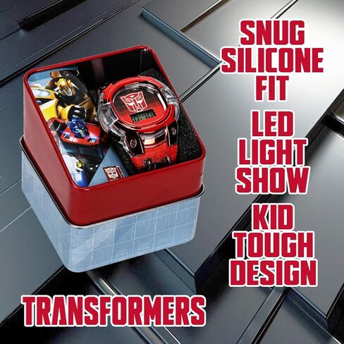 Transformers Kids Watch – LCD Display, Metallic Bezel, Adjustable Comfortable Strap, Collectible Tin – Perfect for Boys and Girls in Saudi Arabia