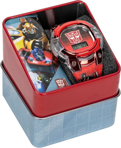 Transformers Kids Watch – LCD Display, Metallic Bezel, Adjustable Comfortable Strap, Collectible Tin – Perfect for Boys and Girls in Saudi Arabia