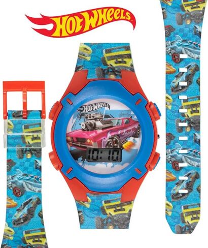 Hot Wheels Kids Watch – Rotating Dial Lights, LCD Display, Adjustable Comfortable Strap, Collectible Tin – Perfect for Boys and Girls in Saudi Arabia
