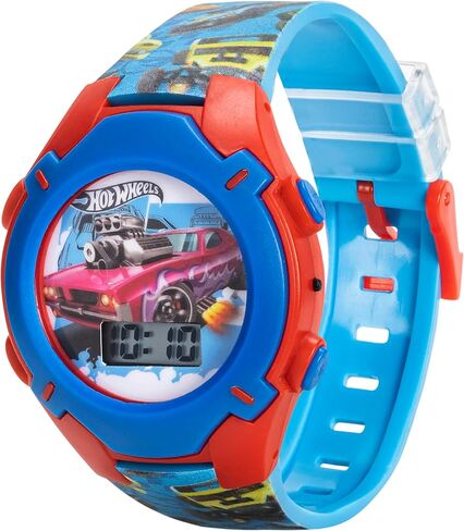 Hot Wheels Kids Watch – Rotating Dial Lights, LCD Display, Adjustable Comfortable Strap, Collectible Tin – Perfect for Boys and Girls in Saudi Arabia
