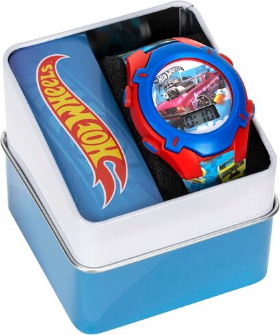 Hot Wheels Kids Watch – Rotating Dial Lights, LCD Display, Adjustable Comfortable Strap, Collectible Tin – Perfect for Boys and Girls in Saudi Arabia