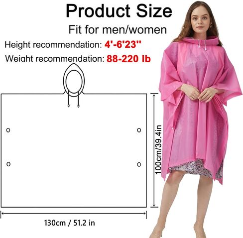Rain Ponchos for Adults, 2 Pack Raincoats Jacket Reusbale with Drawstring Hood Sleeves for Women Men in Saudi Arabia