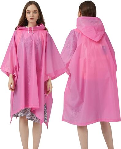 Rain Ponchos for Adults, 2 Pack Raincoats Jacket Reusbale with Drawstring Hood Sleeves for Women Men in Saudi Arabia