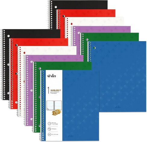 ViVin Spiral Notebooks 6 Pack, 1 Subject, 8.5" x 10.5", College Ruled, 100 Sheets, Plastic Cover, Movable Pocket Divider, Assorted 6 Colors in Saudi Arabia