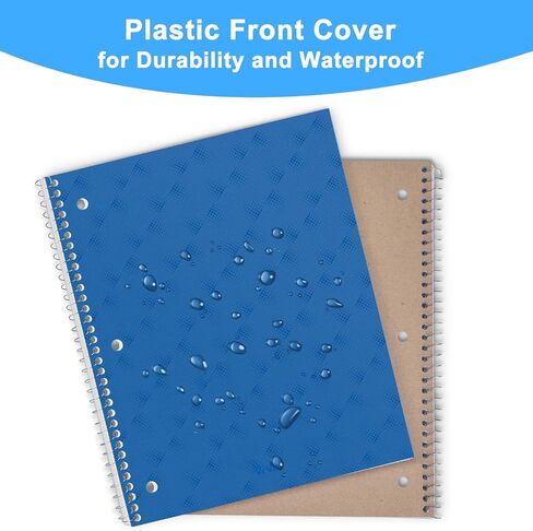 ViVin Spiral Notebooks 6 Pack, 1 Subject, 8.5" x 10.5", College Ruled, 100 Sheets, Plastic Cover, Movable Pocket Divider, Assorted 6 Colors in Saudi Arabia