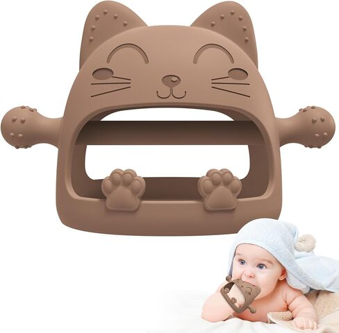 Baby Teethers 0-6 Months,Teething Toys for Babies 0-6 Months,Never Drop Baby Chew Toys for Teething Relief,Infant Hand Teether Pacifiers for 0-6 Months,Ideal Baby Toys Gifts for New Moms(Cartoon Cat) in Kuwait