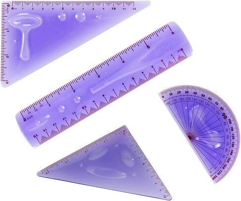 Soft Flexible Rulers 6-Inch, Flexible Protractor, 2 Flexible Triangle and 1 Flexible Wave, 5 in 1 Pack, School Supplies, Purple in Saudi Arabia