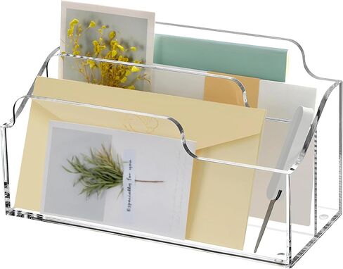 SANRUI أكريليك ملف منظم فارز، 2 مقصورات حامل بريد مكتبي عمودي شفاف للعداد، ملحقات مساحة العمل تخزين مستند ورق الرسائل للمكتب، المنزل، المدرسة in Kuwait