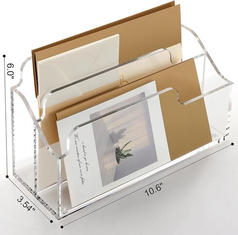 SANRUI أكريليك ملف منظم فارز، 2 مقصورات حامل بريد مكتبي عمودي شفاف للعداد، ملحقات مساحة العمل تخزين مستند ورق الرسائل للمكتب، المنزل، المدرسة in Kuwait