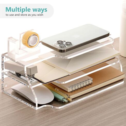 SANRUI أكريليك ملف منظم فارز، 2 مقصورات حامل بريد مكتبي عمودي شفاف للعداد، ملحقات مساحة العمل تخزين مستند ورق الرسائل للمكتب، المنزل، المدرسة in Kuwait