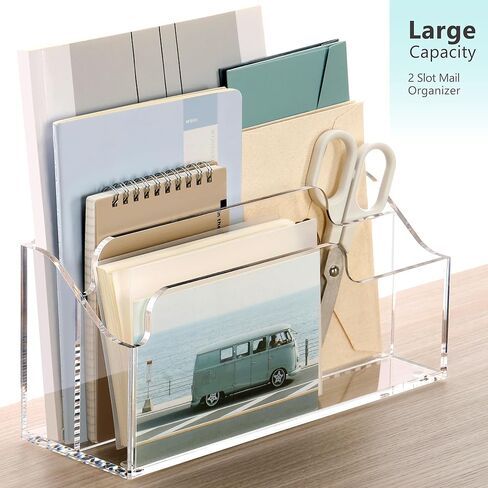 SANRUI أكريليك ملف منظم فارز، 2 مقصورات حامل بريد مكتبي عمودي شفاف للعداد، ملحقات مساحة العمل تخزين مستند ورق الرسائل للمكتب، المنزل، المدرسة in Kuwait