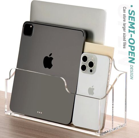 SANRUI أكريليك ملف منظم فارز، 2 مقصورات حامل بريد مكتبي عمودي شفاف للعداد، ملحقات مساحة العمل تخزين مستند ورق الرسائل للمكتب، المنزل، المدرسة in Kuwait