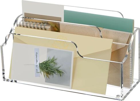 SANRUI أكريليك ملف منظم فارز، 2 مقصورات حامل بريد مكتبي عمودي شفاف للعداد، ملحقات مساحة العمل تخزين مستند ورق الرسائل للمكتب، المنزل، المدرسة in Kuwait