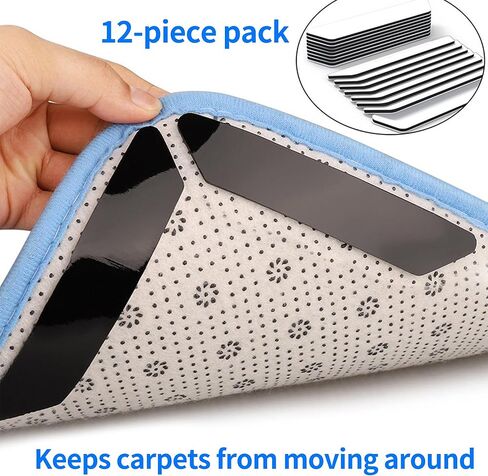 12 قطعة من شريط البساط الأسود المعيني، مقابض قابلة لإعادة الاستخدام وقابلة للغسل للسجاد، وسادات سجاد مزدوجة الجوانب غير قابلة للانزلاق للأرضيات الصلبة، سدادات سجاد لمنع الانزلاق ومنع تجاعيد السجاد in Kuwait