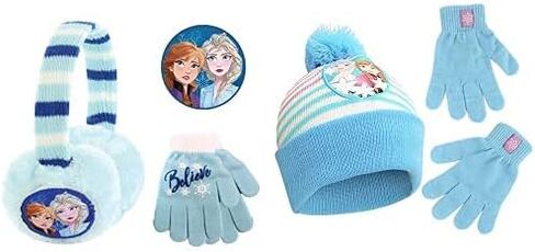 Disney Frozen 2 Toddler Winter Hat, Earmuffs, and Mittens, for Girls Ages, Light Blue, Gloves-Age 4-7 in Saudi Arabia