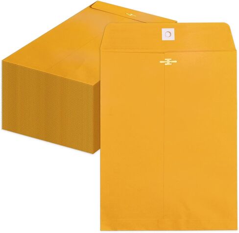مظاريف بمشبك مقاس 10x13، 100 عبوة من مظاريف Goefun Manilla مقاس 10x13-100GSM من ورق كرافت ثقيل، مظاريف كبيرة باللون البني والأصفر مع مشبك وختم صمغي للبريد in Kuwait