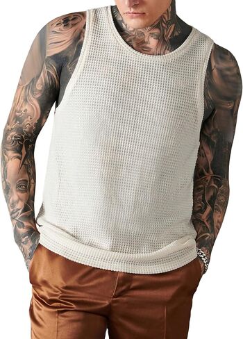 Verdusa Men's Waffle Knit Tank Top Round Neck Sleeveless Shirts in Saudi Arabia