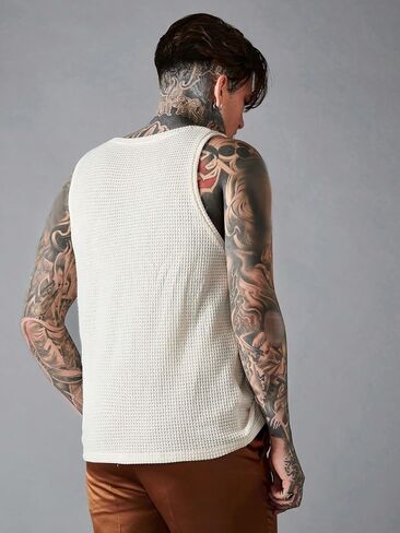 Verdusa Men's Waffle Knit Tank Top Round Neck Sleeveless Shirts in Saudi Arabia