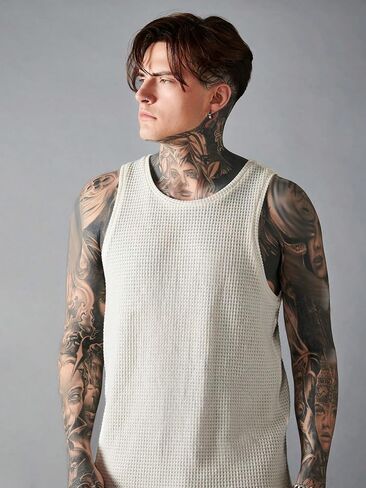 Verdusa Men's Waffle Knit Tank Top Round Neck Sleeveless Shirts in Saudi Arabia