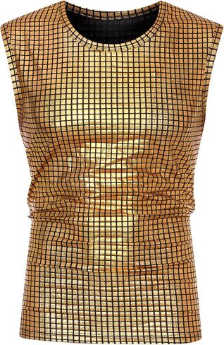 Lars Amadeus Metallic Tank Top for Men's Sleeveless Party Club Shining Vest in Saudi Arabia