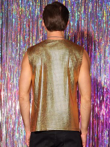 Lars Amadeus Metallic Tank Top for Men's Sleeveless Party Club Shining Vest in Saudi Arabia