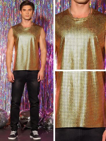 Lars Amadeus Metallic Tank Top for Men's Sleeveless Party Club Shining Vest in Saudi Arabia