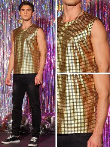 Lars Amadeus Metallic Tank Top for Men's Sleeveless Party Club Shining Vest in Saudi Arabia