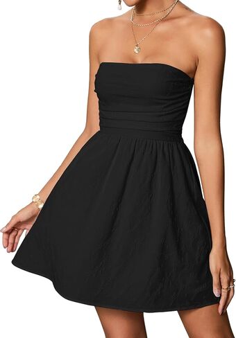 Summer Strapless Mini Dress Sleeveless Smocked Flowy A Line Beach Tube Top Dresses for Women 2024 in Saudi Arabia