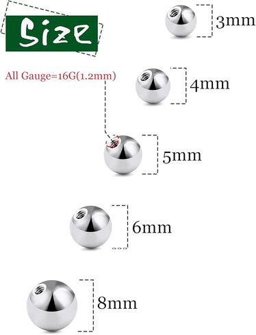 16/14g Replacement Parts Piercing Balls for Belly Button Septum Tongue Nipple Eyebrow Lip Rings Barbells Cartilage Conch Helix Rook Tragus Industrial Earrings Bridge Cheek Medusa Piercings in Kuwait