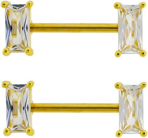 Pierced Owl 14GA 316L Stainless Steel Prong Set CZ Crystal Baguette Ends Nipple Barbells, Sold as a Pair in Saudi Arabia